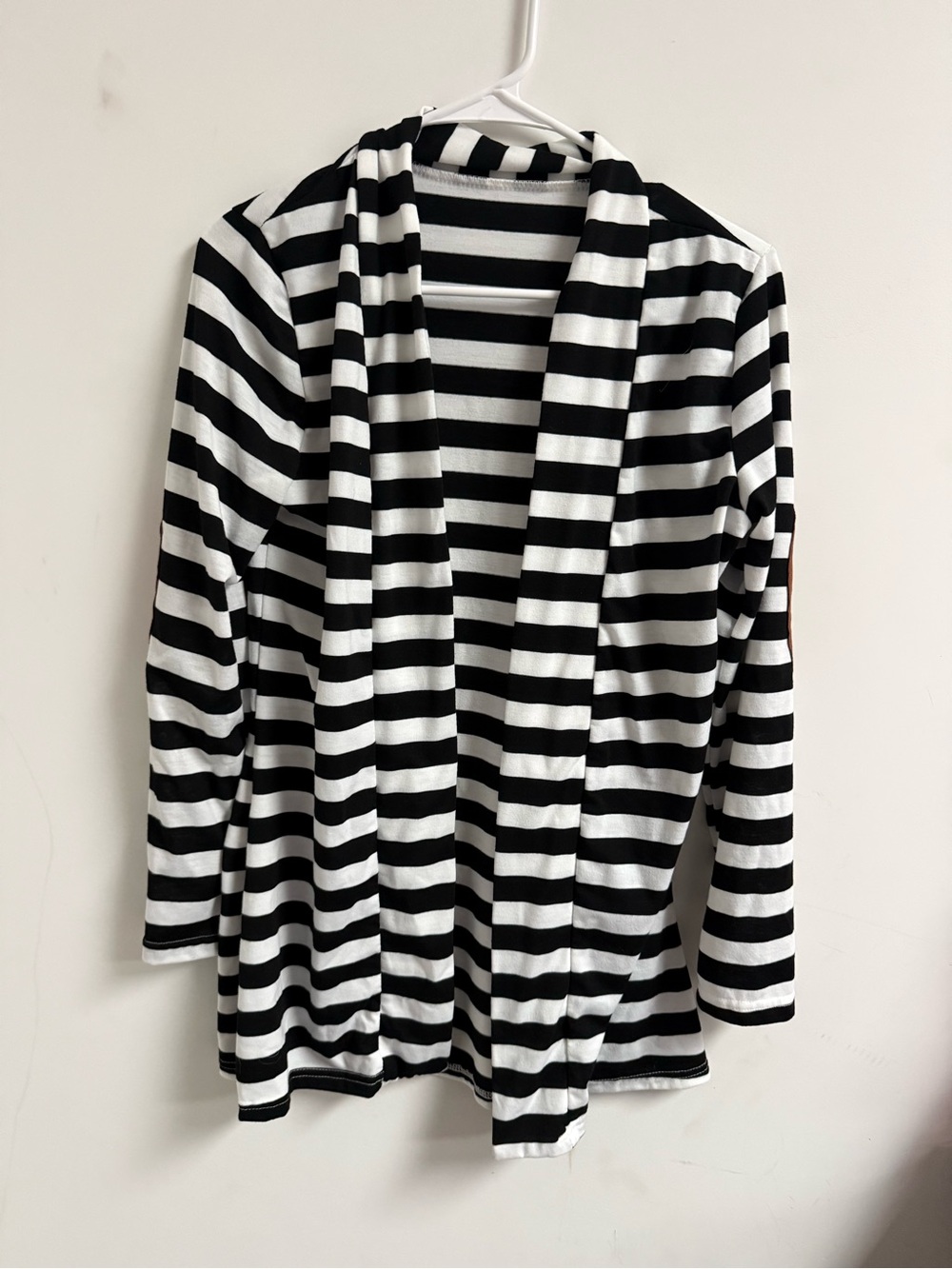Black and White Striped Open Front Cardigan